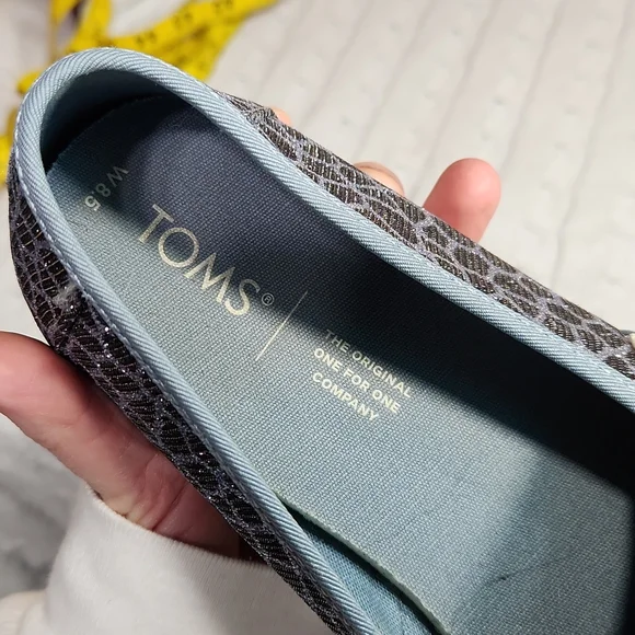 Toms Black Snake w/Silver Glitter Light Blue 8.5W Casual - Picture 6 of 8